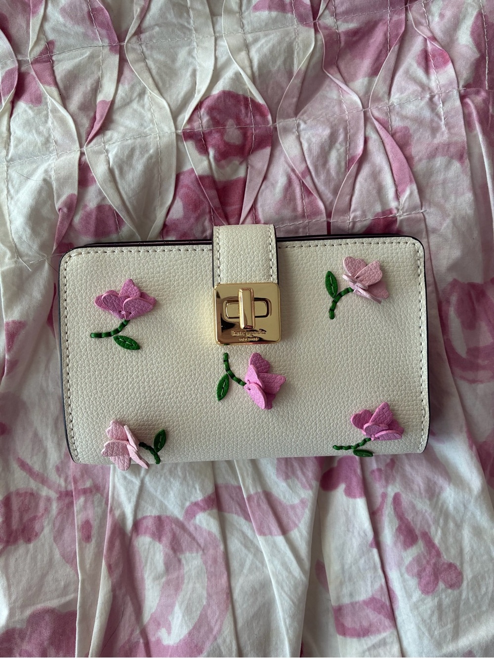 Kate Spade White and Pink Floral Appliqué Wallet